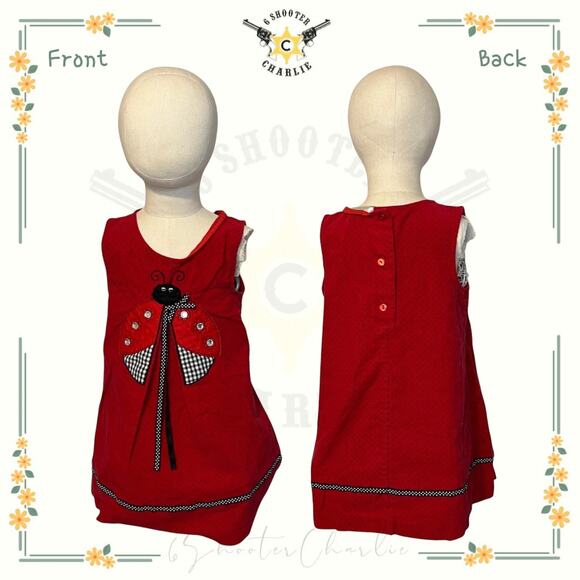 Rare Editions Girls Sleeveless Corduroy Polka Dot/Lady Bug Dress Size 5 - Picture 1 of 7